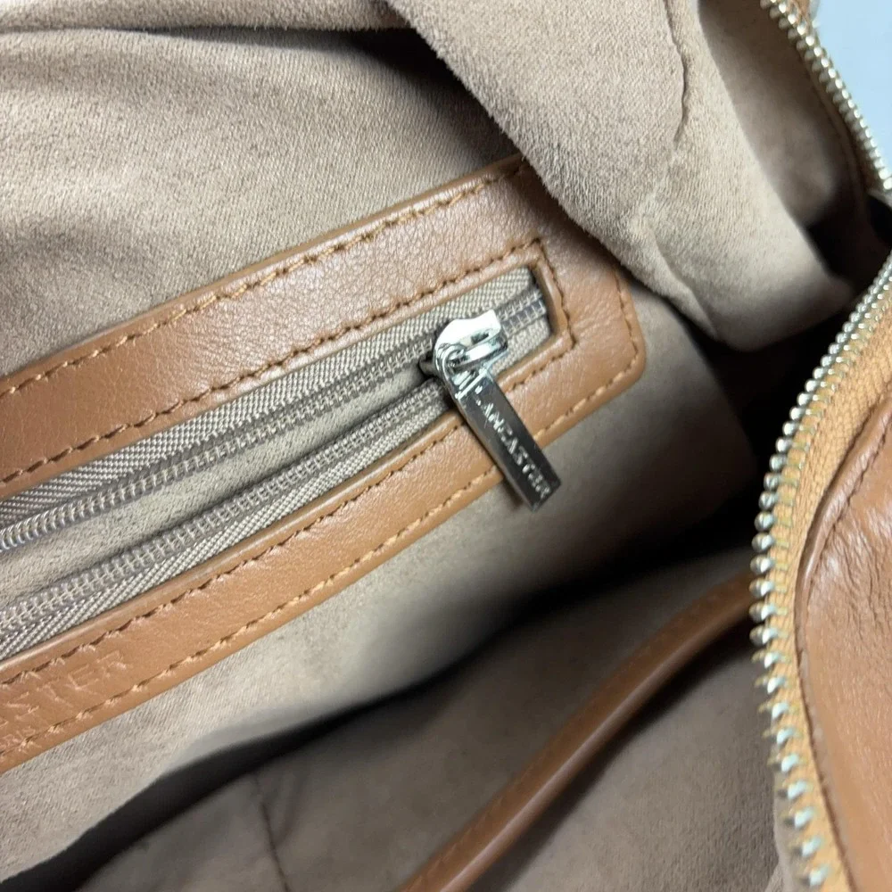 Lancaster Satchel Bag Womens Medium Brown Leather Top Handle Crossbody Zip